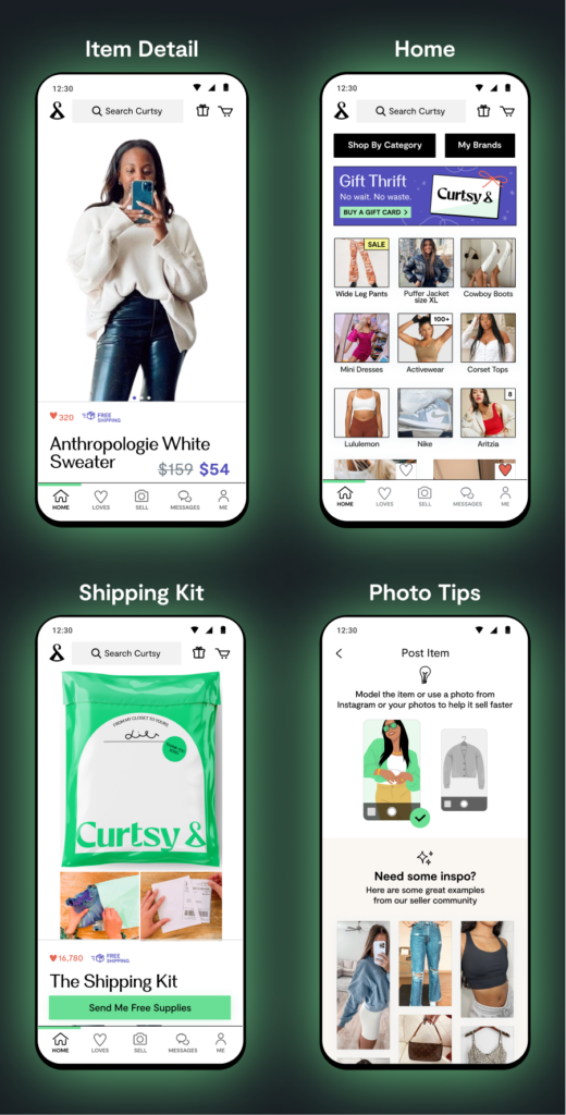 Images showing Curtsy app on Android phone